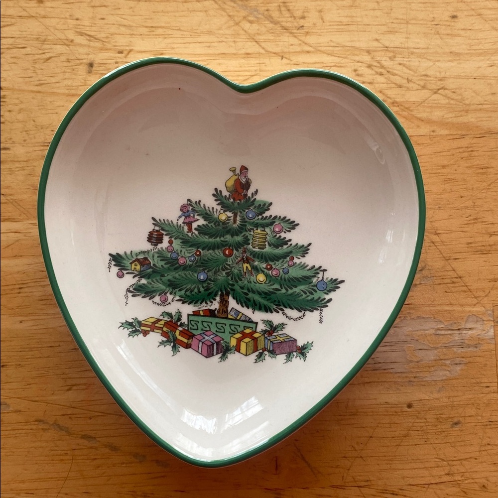 Spode Heart-Shaped Christmas Tree Dish. Use as trinket dish. Made in England